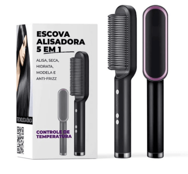 HAIRLISS - Escova Alisadora Bivolt 5 em 1 (Alisa, Hidrata, Modela, Alinha e Anti-Frizz)
